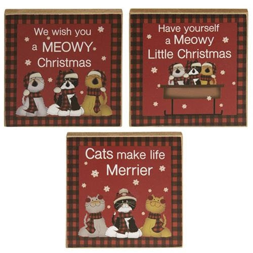 Buffalo Check Meowy Christmas 4" Square Block 3 Asstd.