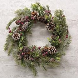 Frosty Cedar Pinecone & Red Berry Wreath 20"