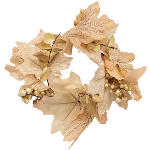 Natural Fall Leaves Berry Clusters & Eucalyptus Candle Ring 3.5"