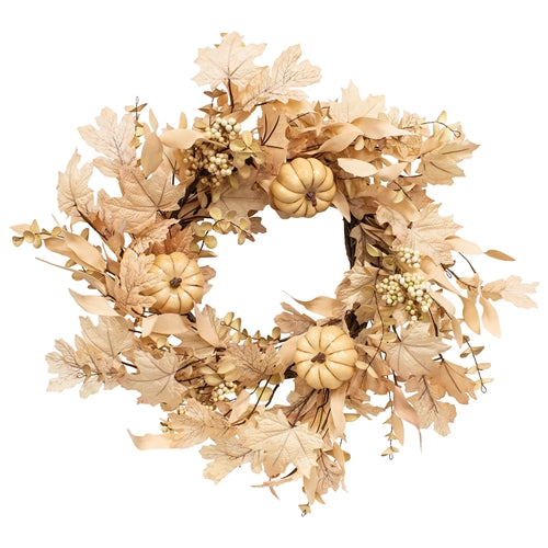 Natural Fall Leaves Berry Clusters & Eucalyptus Wreath 24"