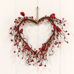 Red Glitter Heart & Berries Heart Wreath