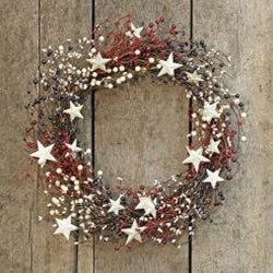 Americana Berry Wreath w/Metal Stars 22"