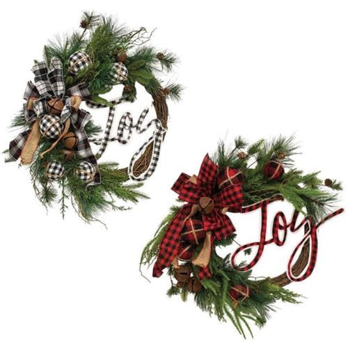 *Buffalo Check Holiday Jingle Joy Wreath 2 Asstd.