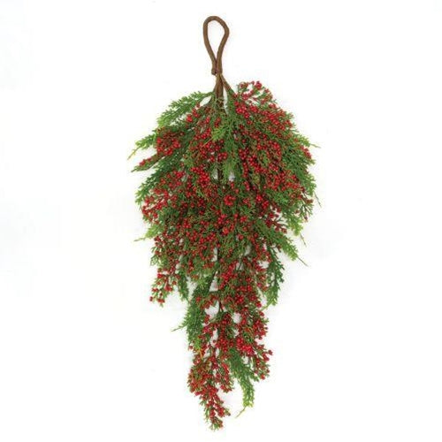 Merry Red Berries & Cedar Teardrop 27"