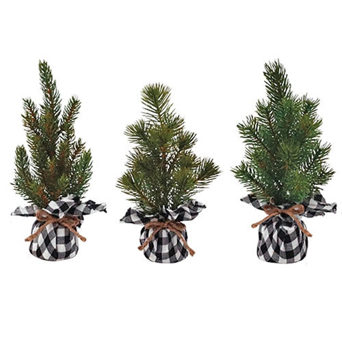 Small Pine Tree w/White/Black Plaid Base 3 Asstd.