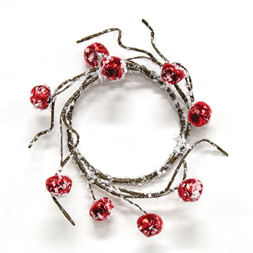 Snowy Red Jingle Bell Candle Ring 2.5"