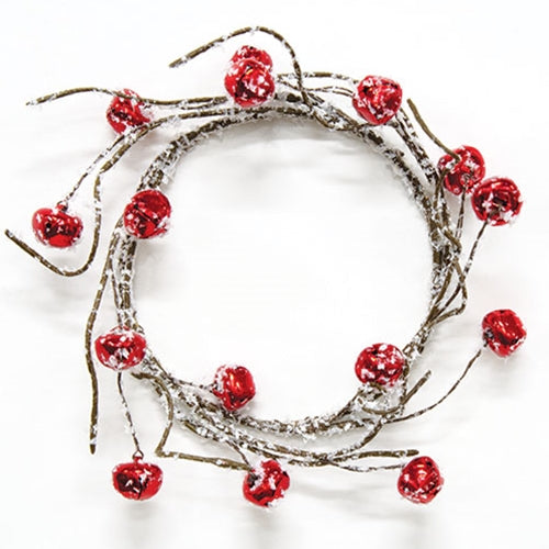 Snowy Red Jingle Bell Candle Ring 3.5"