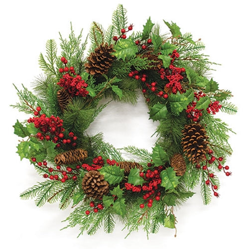 Merry Berry Pine & Holly Wreath 28"