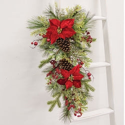 Winter Party Poinsettia & Pine Teardrop 29"