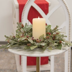 Snowy Fittonia Pine & Berries Candle Ring 4.5"