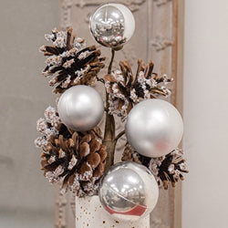 Snow Sprinkled Pine & Baubles Pick 12.5"