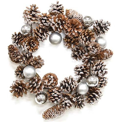 Snow Sprinkled Pine & Baubles Wreath 12"