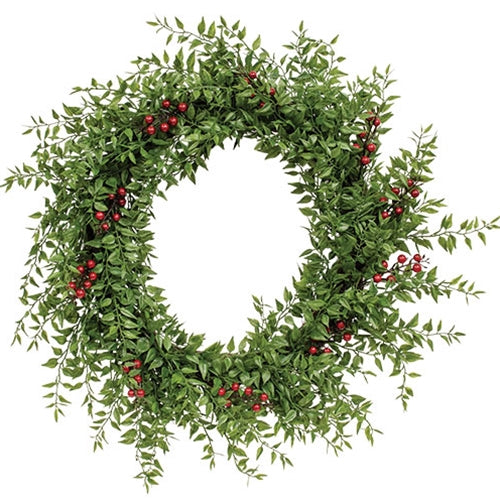 Lady Ruscus & Berries Wreath 22"