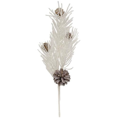 White Glitter Soft Pine & Cone Pick