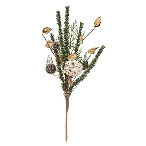 Birch Cone Pod & Glitter Rattan Ball Pick