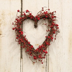 Twig Sweethearts & Red Berries Heart Wreath 13"H