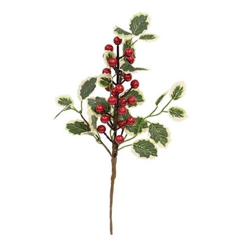 Holly Leaves & Red Berries Pick 13"