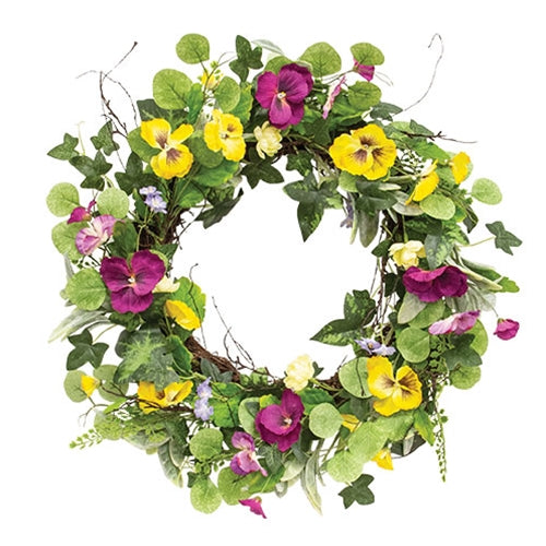 Mixed Pansy Garden Wreath 22"