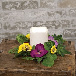 Mixed Pansy Garden Candle Ring 3.5"