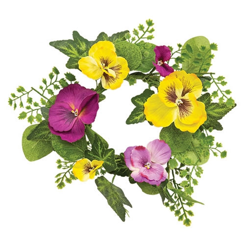 Mixed Pansy Garden Candle Ring 3.5"