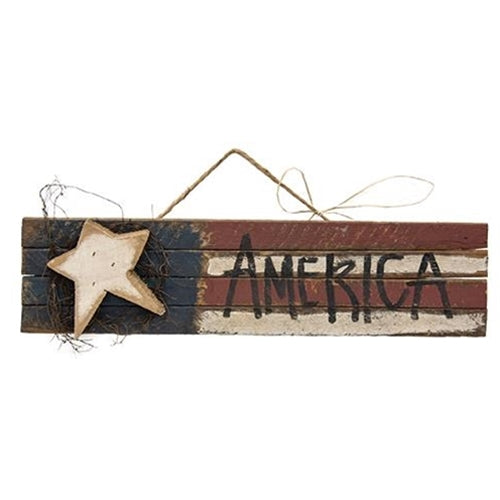 Lath "America" Flag w/Wood Star 2ft