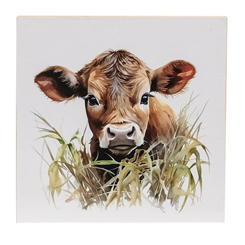 Cow in Grass Portrait 8" Square Block