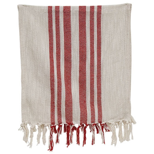 Red Stripe Fringed White Short Runner