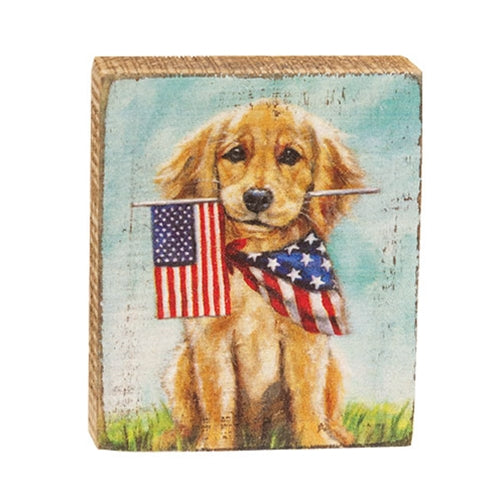 Patriotic Puppy Wooden Block Sitter 3.5"H