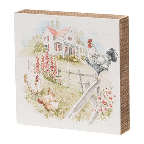 Farm Roosters Watercolor Block Sign