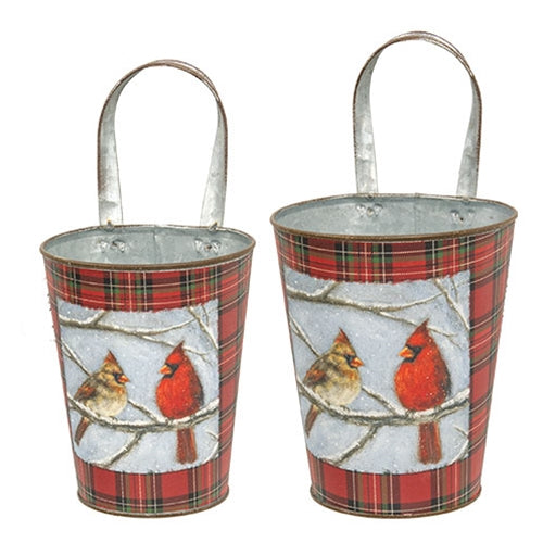 2/Set Cardinal Pair Plaid Metal Wall Buckets