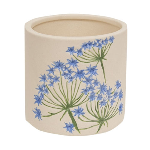 Blue Thistles Ceramic Planter 4"H