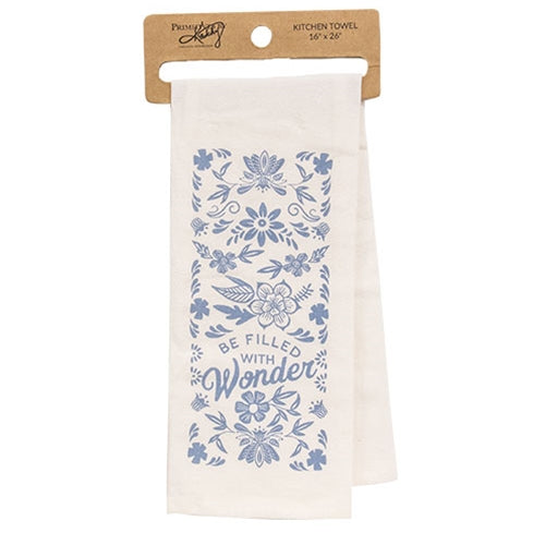 Be Filled With Wonder Blue Floral Dish Towel 16"x26"