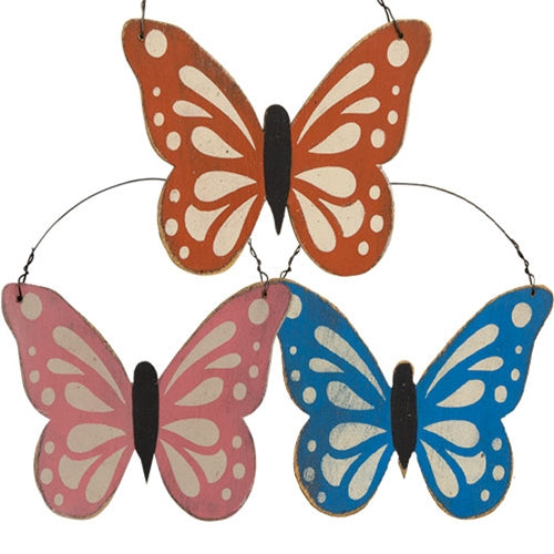 Distressed Wooden Butterfly Ornament 3 Asstd.