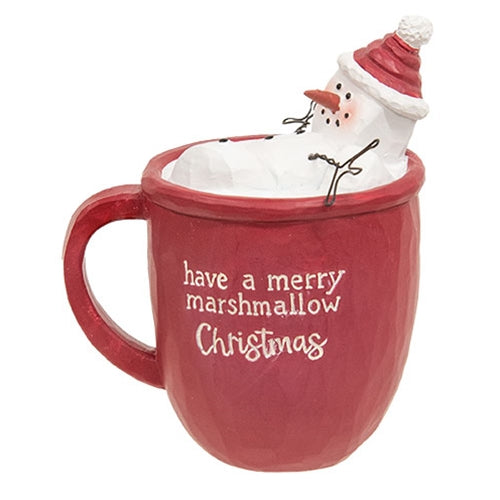 "Have A Merry Marshmallow Christmas" Resin Hot Cocoa Mug w/Snowman