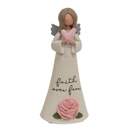 Faith Over Fear Resin Angel w/Rose & Heart