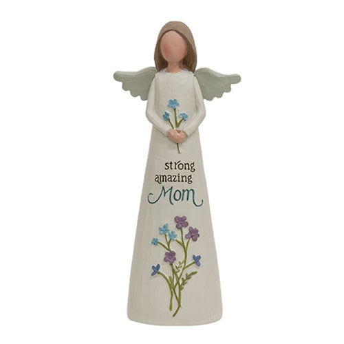 Strong Amazing Mom Resin Angel w/Flowers