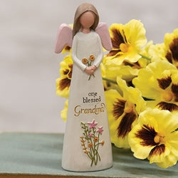 One Blessed Grandma Resin Angel w/Flowers