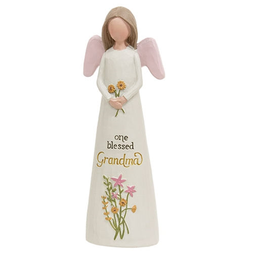 One Blessed Grandma Resin Angel w/Flowers