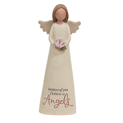 I Believe in Angels Resin Angel w/Rose