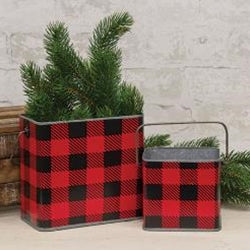 2/Set Red & Black Buffalo Check Canisters w/Handles