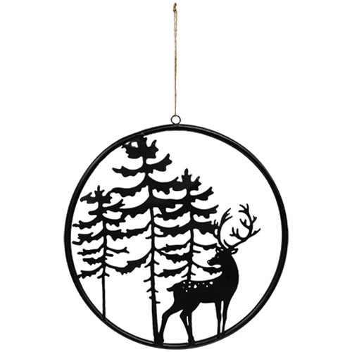 Cast Iron Reindeer in the Woods Silhouette Hanger