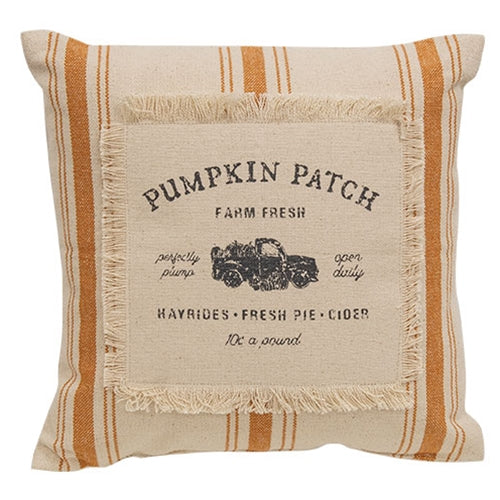 Pumpkin Patch Orange Ticking Stripe Pillow 10"