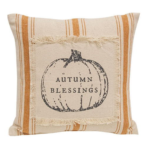 Autumn Blessings Orange Ticking Stripe Pillow 10"