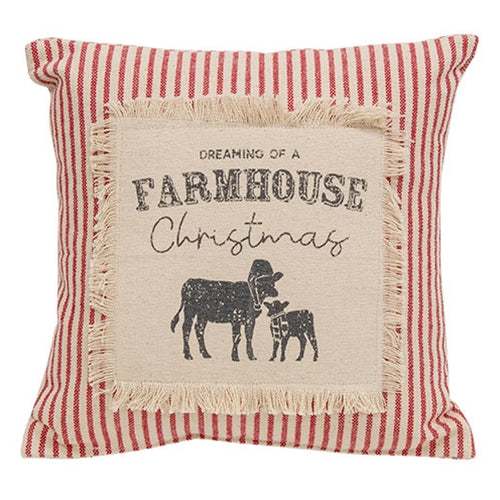 Dreaming of a Farmhouse Christmas Red Ticking Stripe Pillow 10"