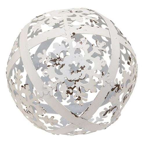 White Distressed Metal Snowflake Sphere 5"