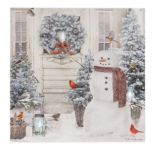 Snowman Porch Lighted Canvas 18"