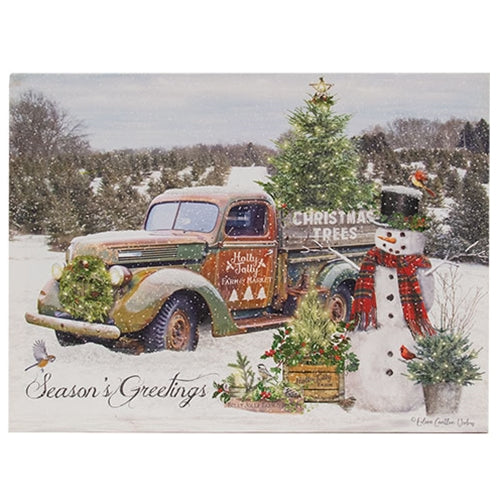 Seasons Greetings Christmas Tree Truck Lighted Canvas