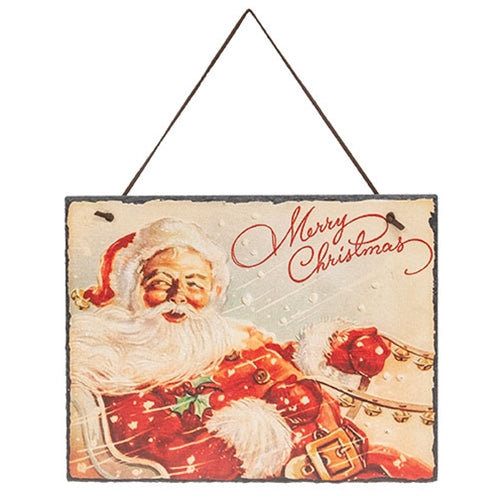 Vintage Merry Christmas Santa Hanging Slate