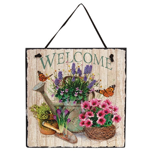 Welcome Flower Market Slate 9.5" sq.