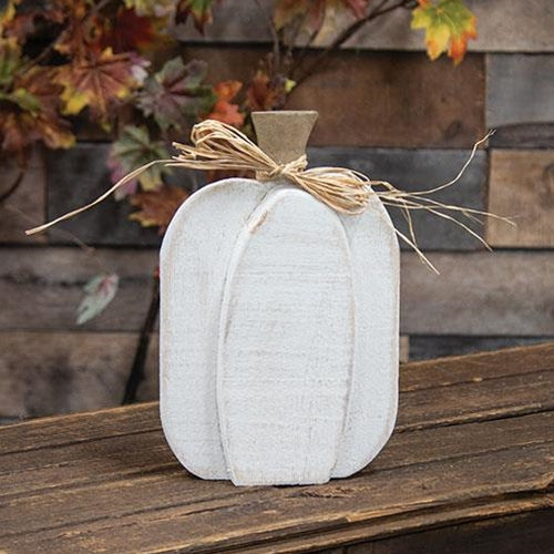 Rustic White Layered Wood Pumpkin Sitter Medium